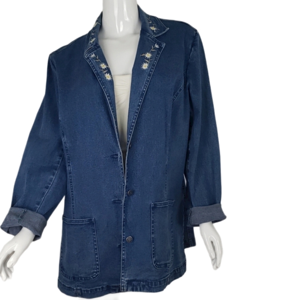 Vintage Daisy embroidere Denim blazer